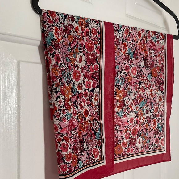 Burgundy Floral Square Scarf - Picture 7 of 8